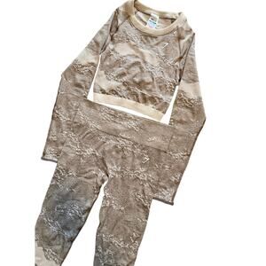 Gymshark Adapt Camo Seamless Set Long Sleeve Crop Top & High Waisted Leggings S